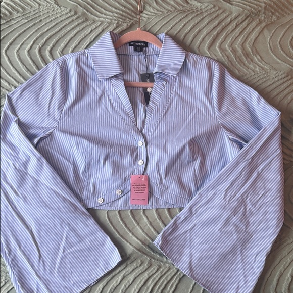 PrettyLittleThing Blue and White Striped Blouse - Picture 1 of 1
